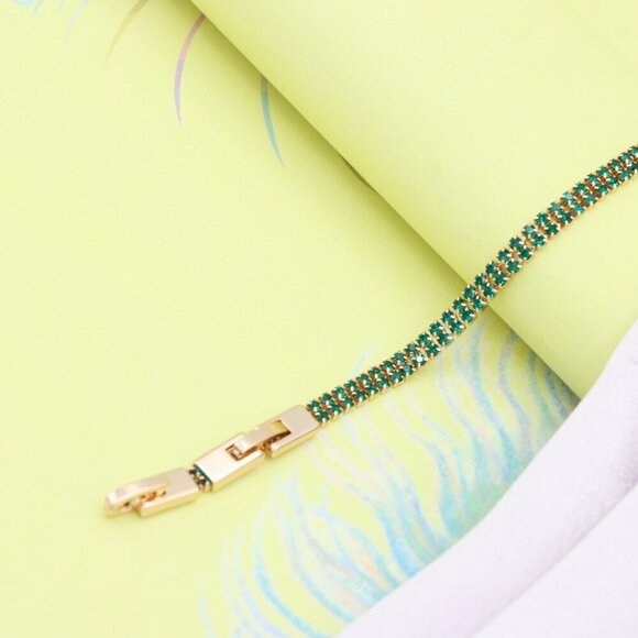 Rose Gold Bracelet with Green Stones, XPBL0679 - Picture 8 of 12